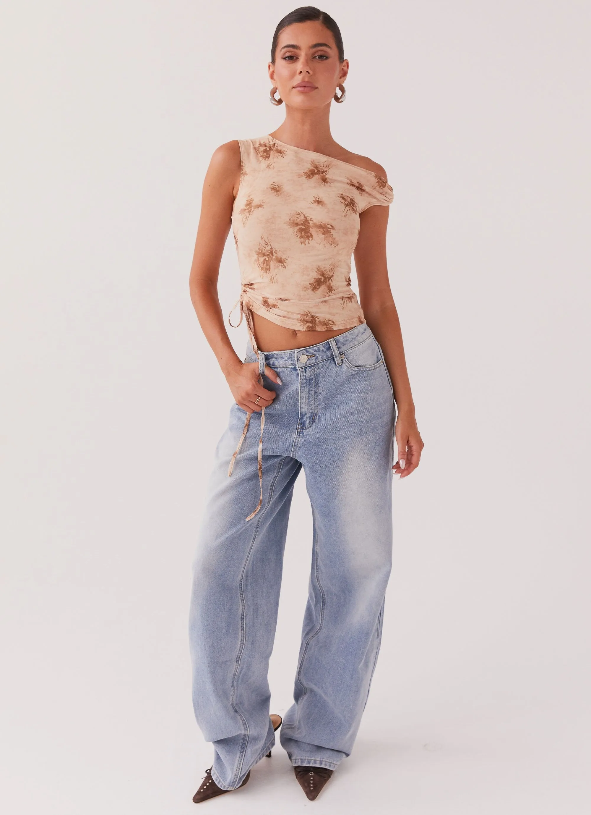 Wear Resistant Fabric Til Sunrise Off The Shoulder Top - Taupe Smoke