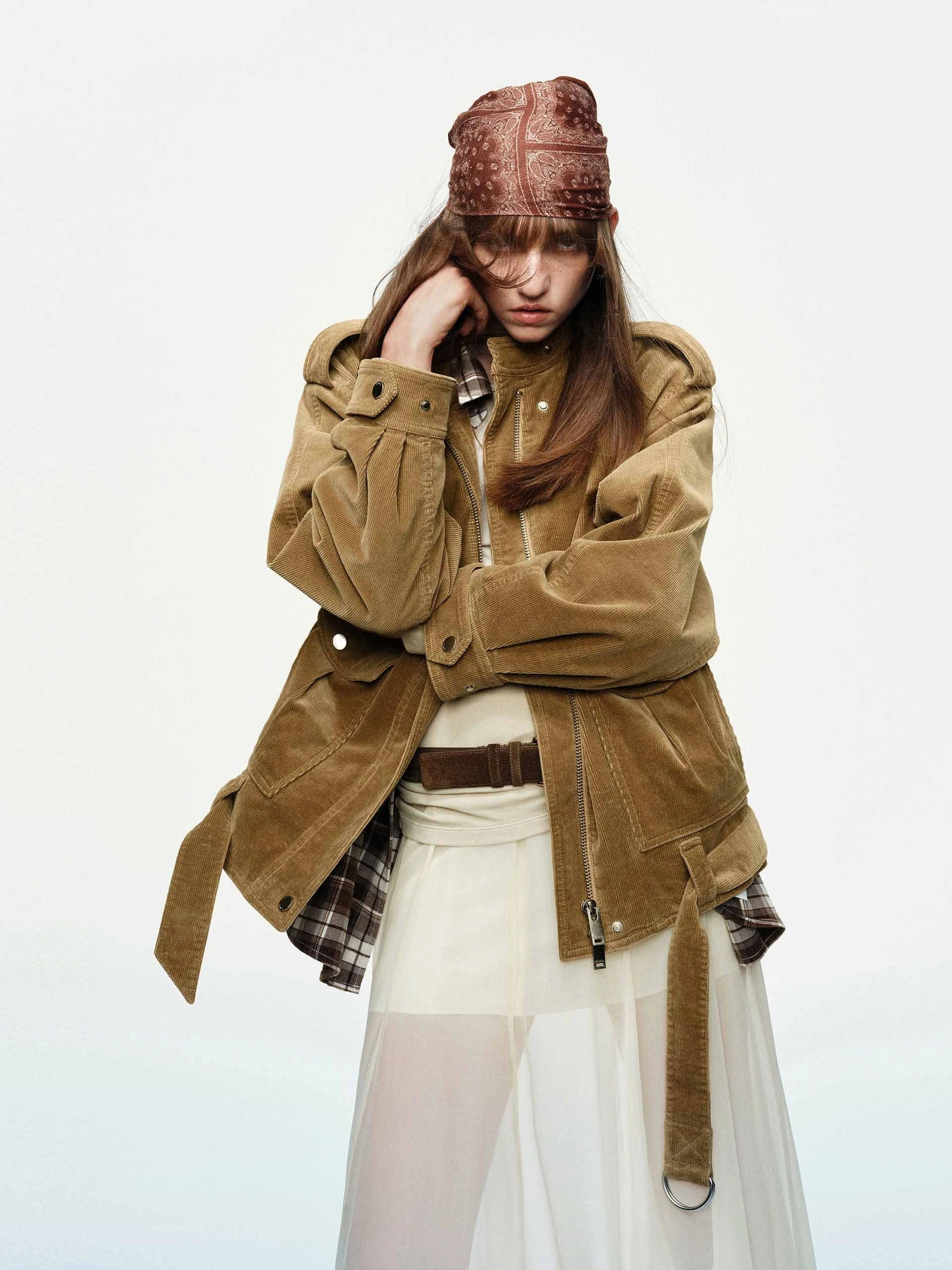 Waterproof Stitch Details Corduroy Bomber Jacket