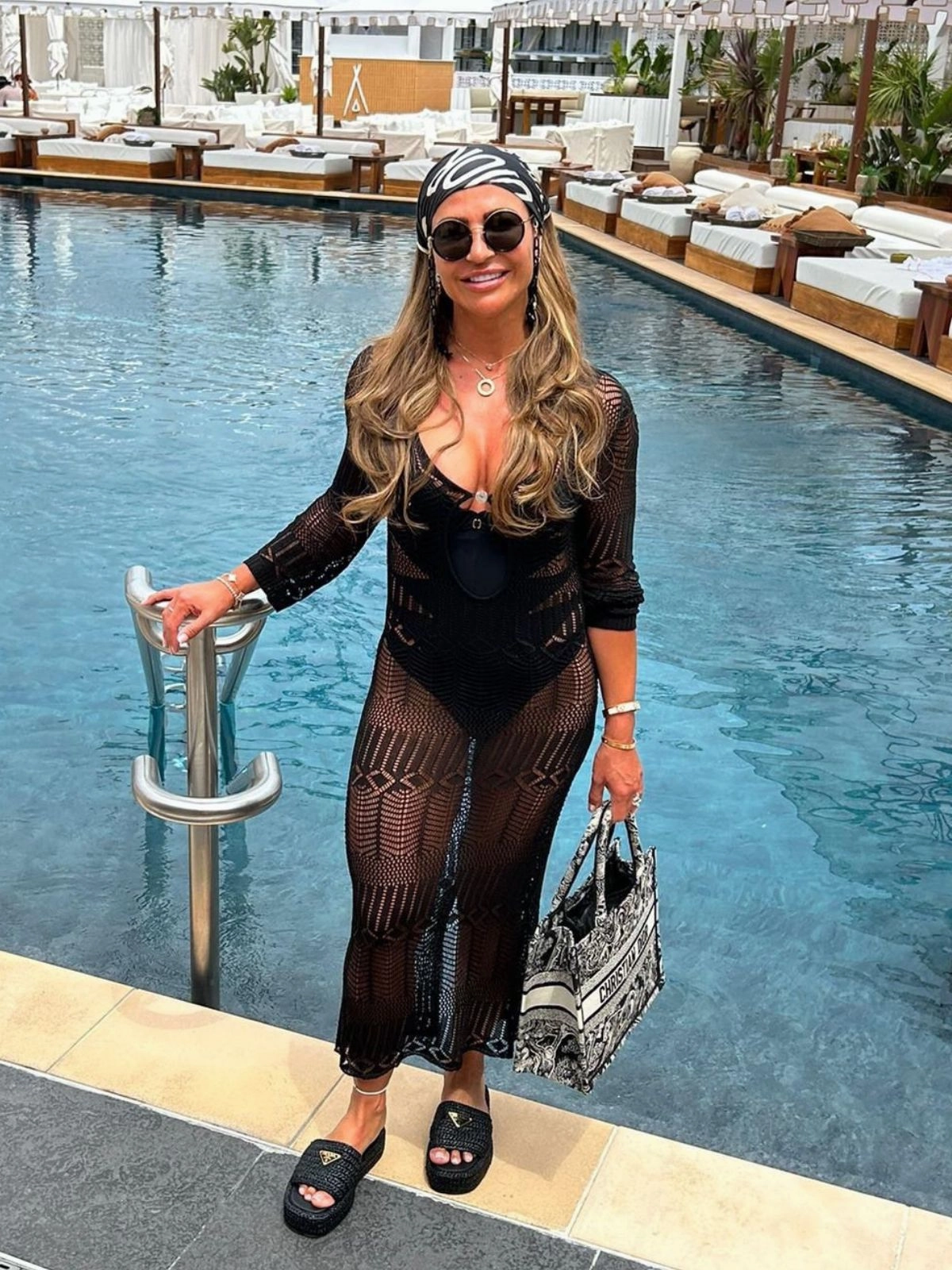 Coco Long sleeve Crochet Midaxi Dress / Black Sleek Fit Adjustable Straps