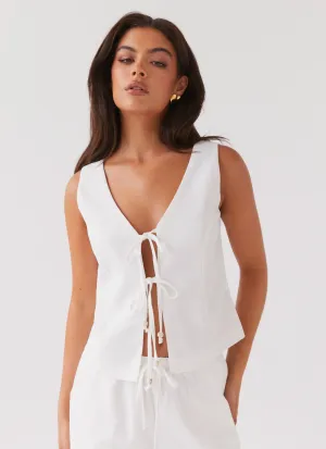 Lightweight Thermal Tina Linen Vest Top - White