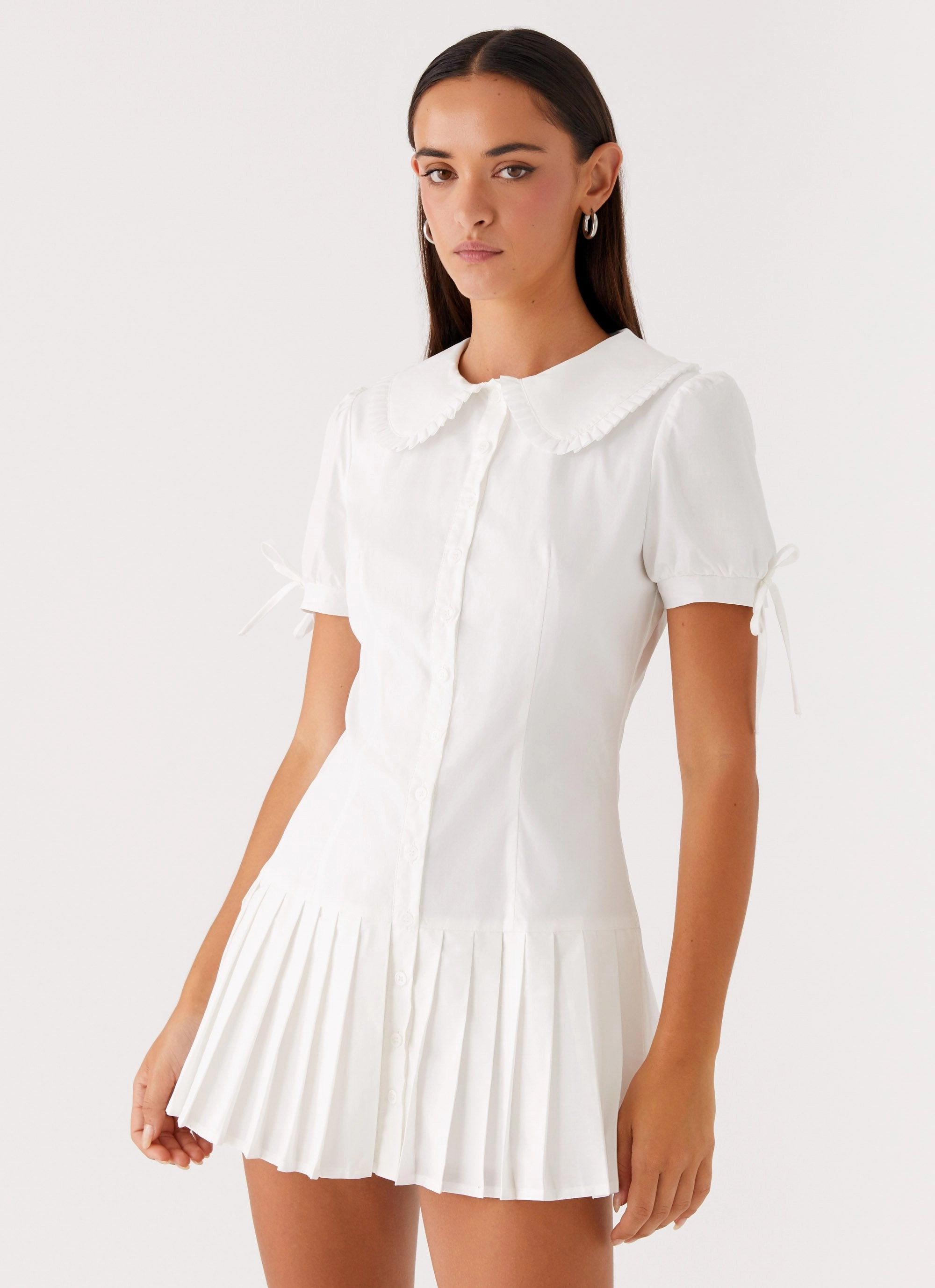 Hand-Wash Winter Classic To Us Pleated Mini Dress - White