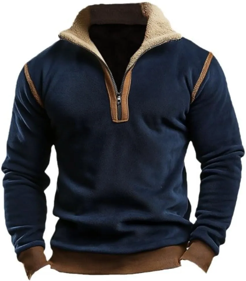 TOMITANY Mens 1/4 Zipper Fleece Sweatshirts Vintage Pullover Long Sleeve Stand Collar Hoodie Casual Outdoor Tops