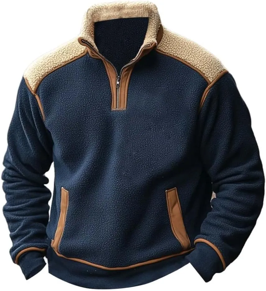 TOMITANY Mens 1/4 Zipper Fleece Sweatshirts Vintage Pullover Long Sleeve Stand Collar Hoodie Casual Outdoor Tops