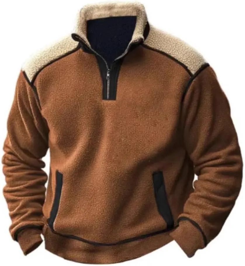 TOMITANY Mens 1/4 Zipper Fleece Sweatshirts Vintage Pullover Long Sleeve Stand Collar Hoodie Casual Outdoor Tops