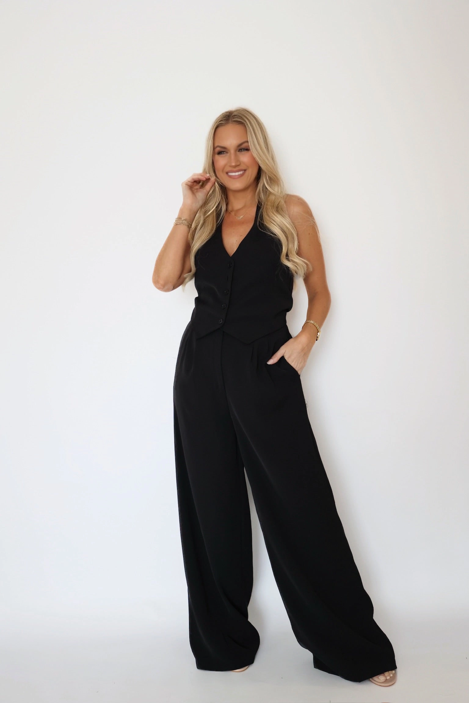 Low Profile Waistband Integration Halston Jumpsuit