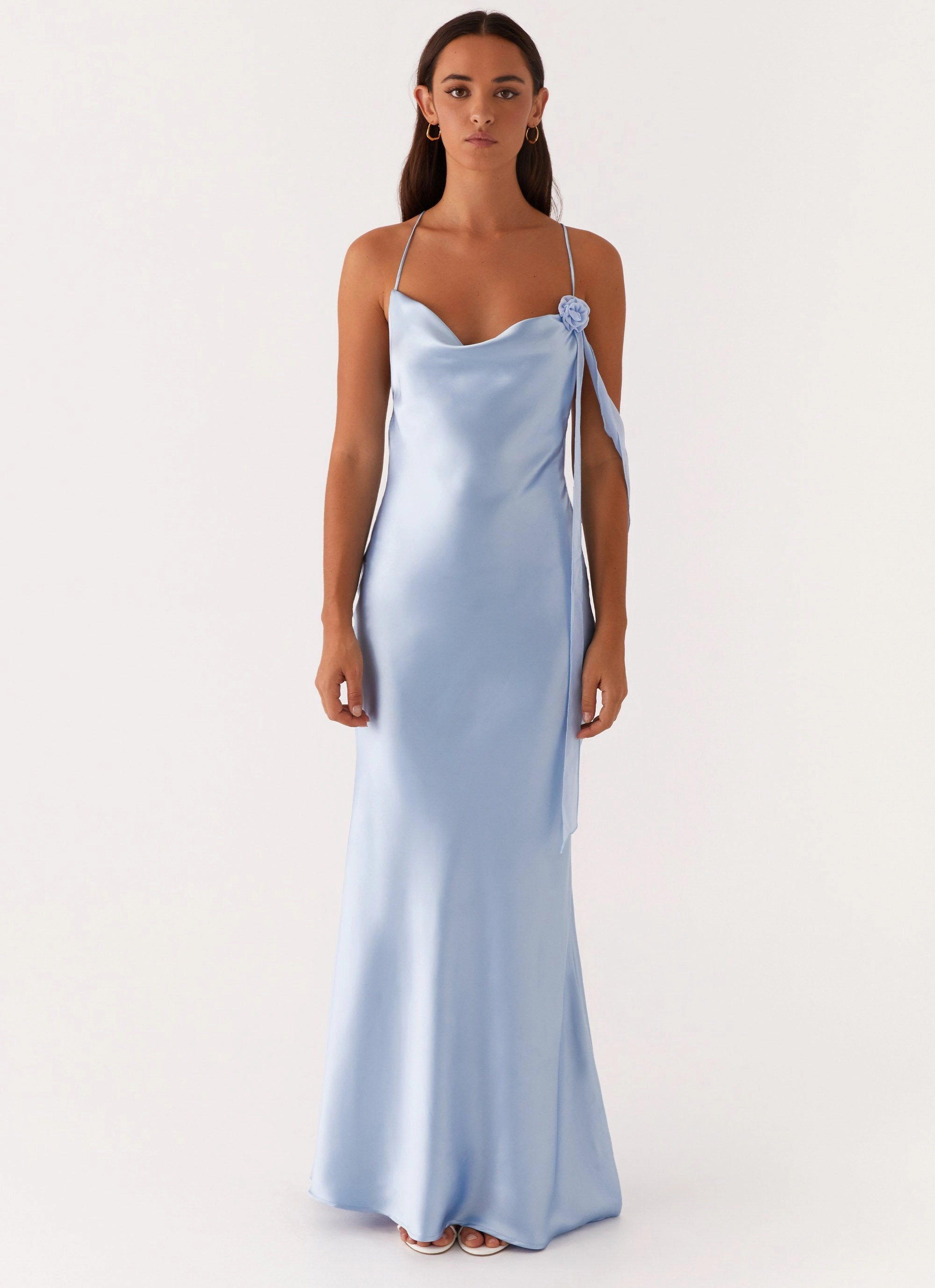 Fashionable Look Fresh Energy Too Sweet Satin Maxi Dress - Blue