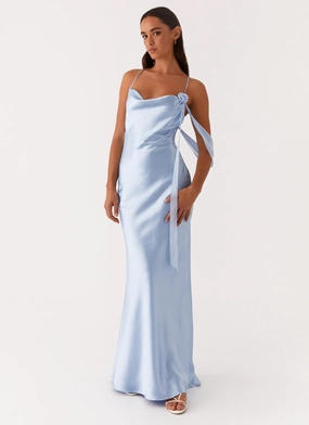 Too Sweet Satin Maxi Dress - Blue Casual day-to-night piece