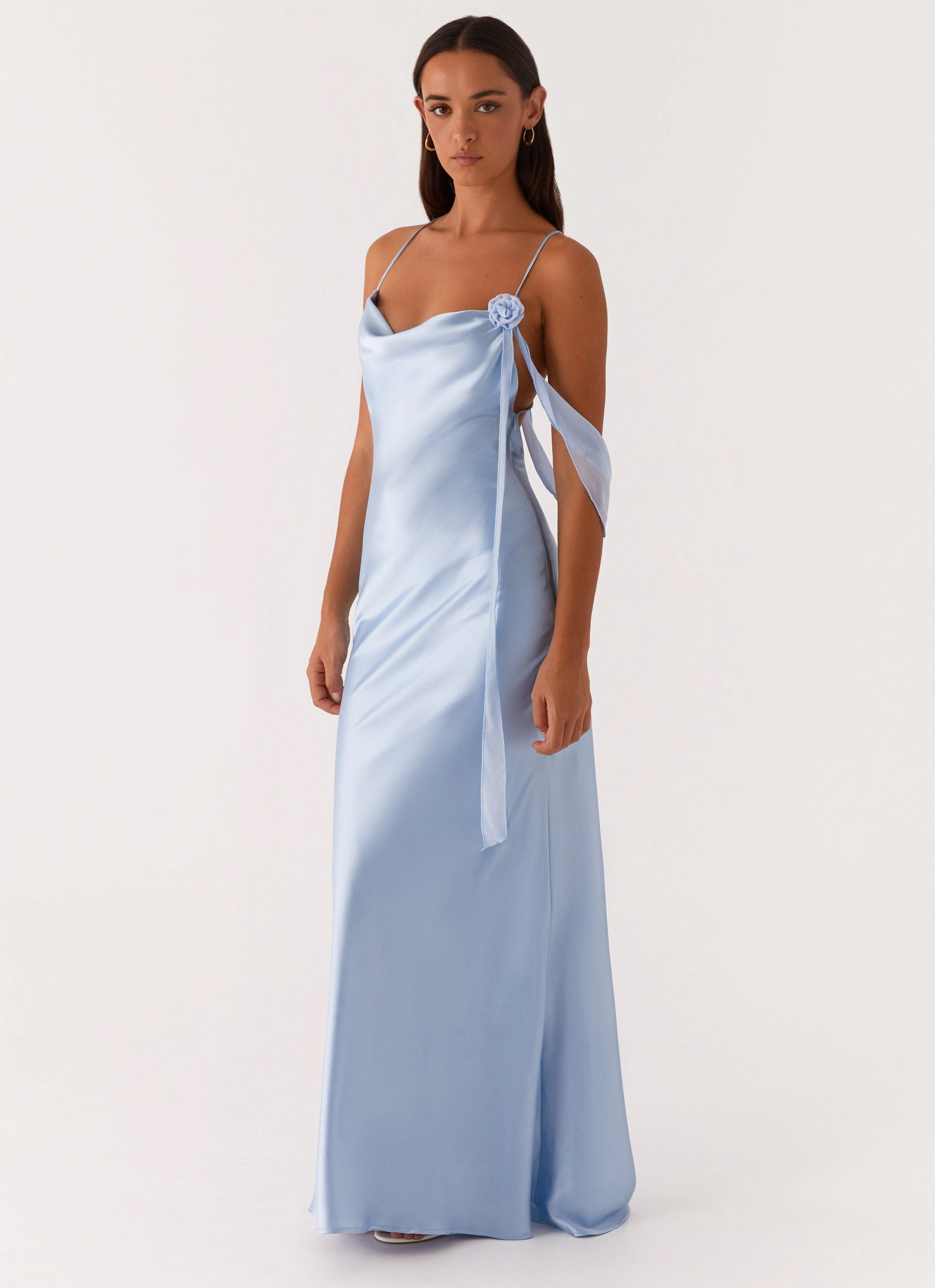 Chill Comfort Too Sweet Satin Maxi Dress - Blue