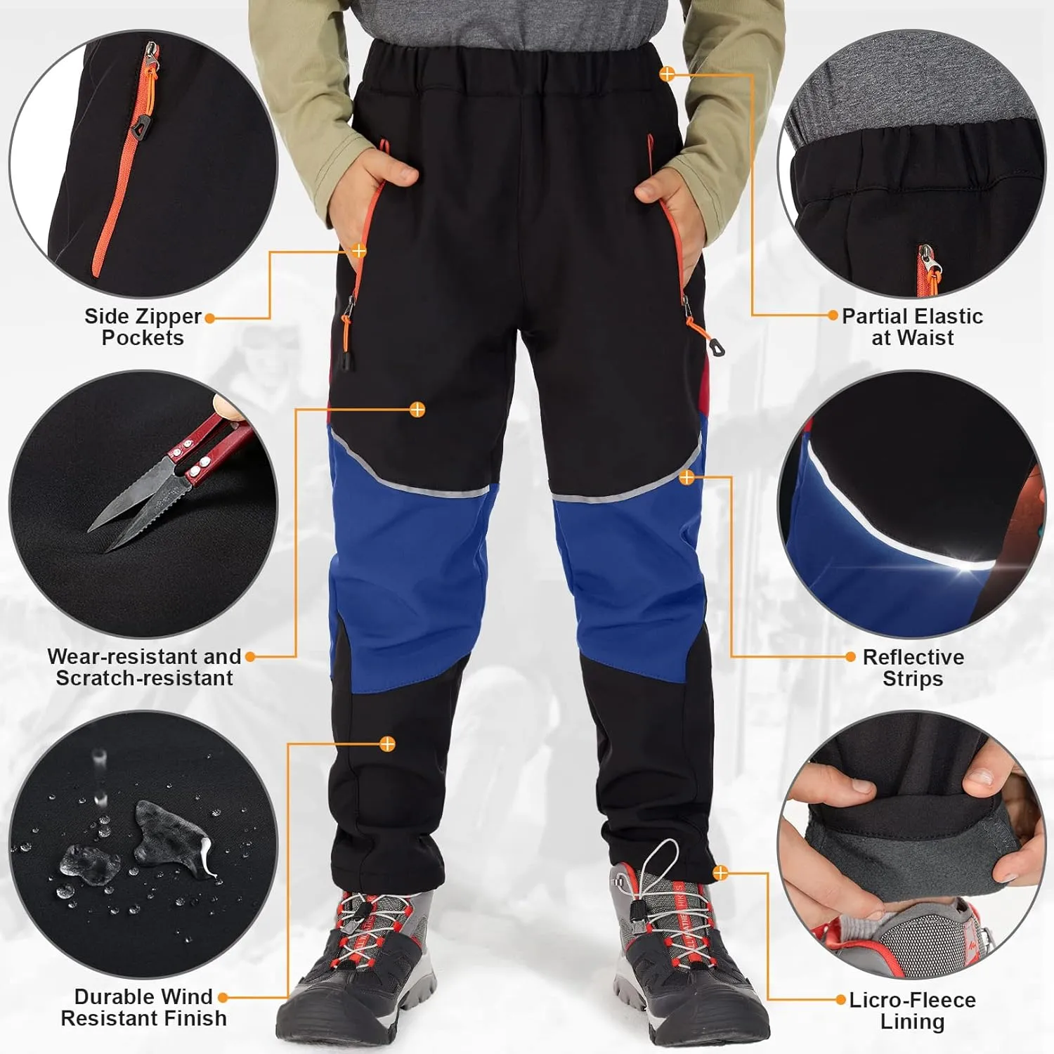 Toomett Boys snow cargo pants, Girls Kids Outdoor Fleece-Lined Soft Shell Hiking Fishing ski Insulated Pants