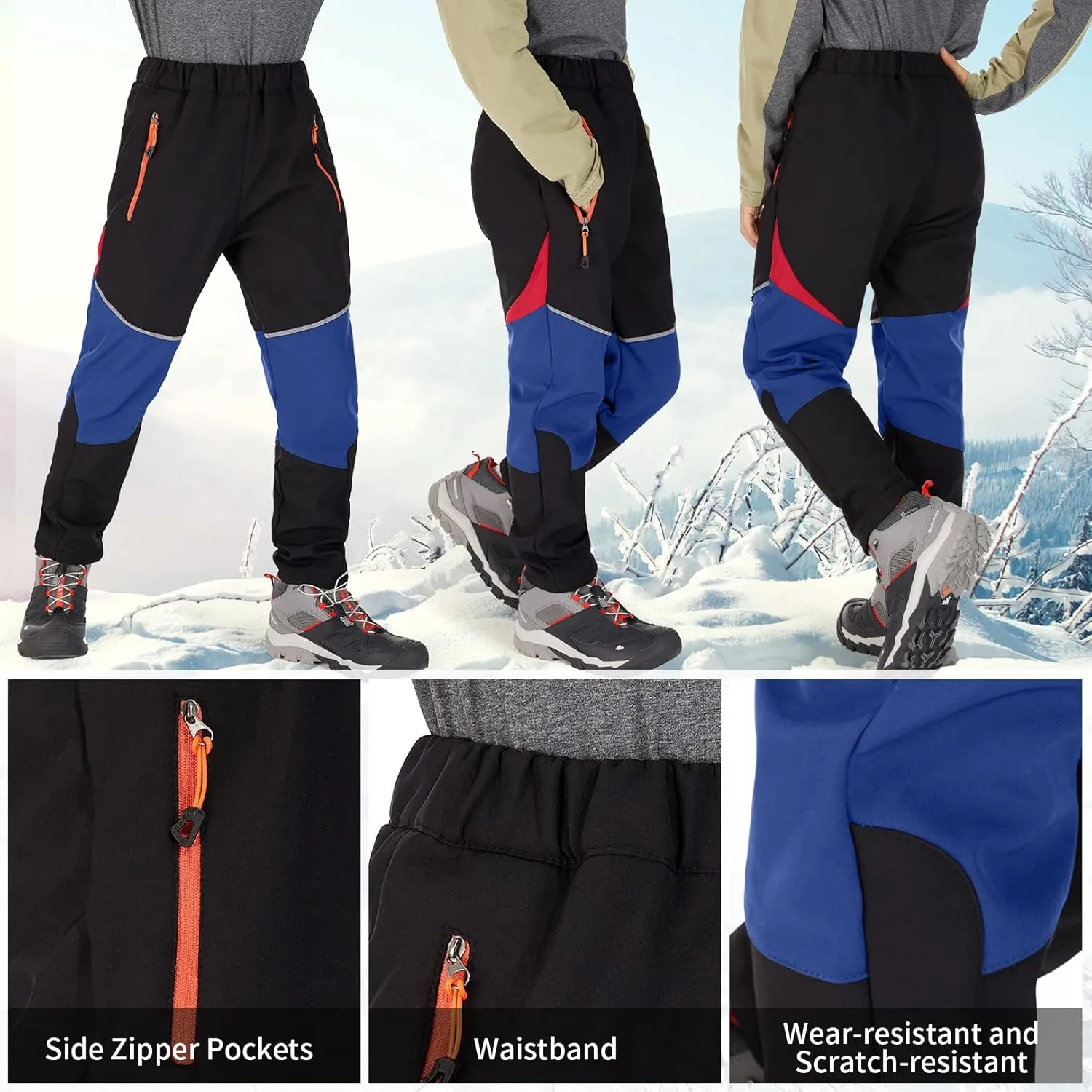 Toomett Boys snow cargo pants, Girls Kids Outdoor Fleece-Lined Soft Shell Hiking Fishing ski Insulated Pants