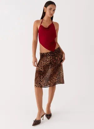 Linen blend Evoke Chiffon Midi Skirt - Leopard