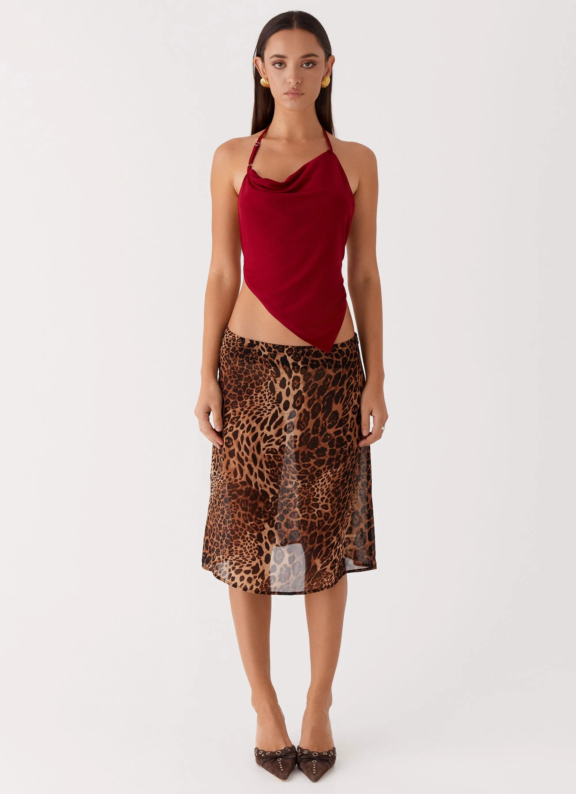 Evoke Chiffon Midi Skirt - Leopard Sleek Detail