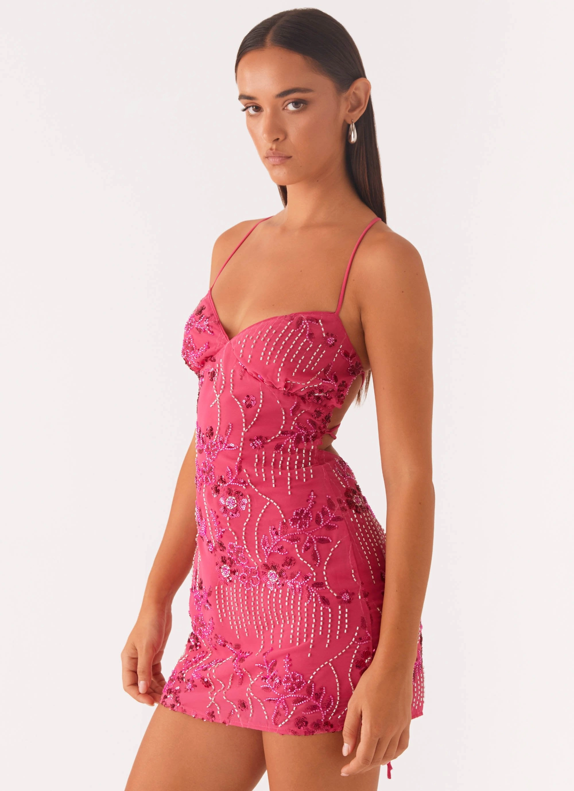 Vietta Sequin Cami Mini Dress - Fuchsia Vintage Style