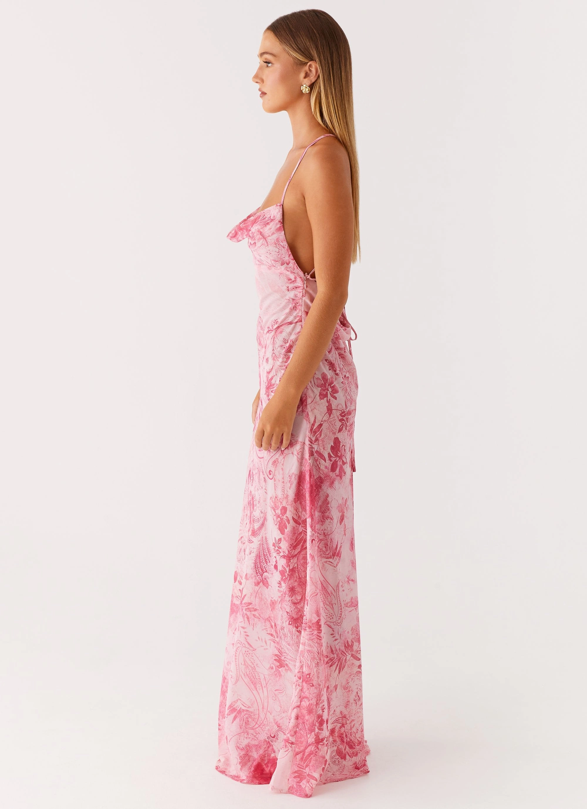 Tara Maxi Dress - Pink Print Polished Finish Family Joy