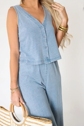 Curved Hem Solace Jersey Denim Tank