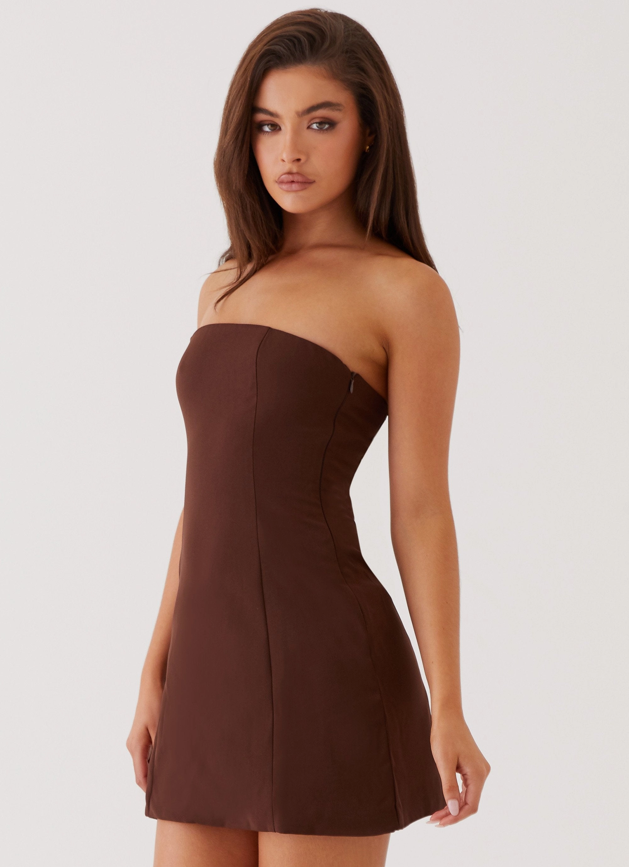 Sophisticated Touch Tonal-Panel Ayanna Strapless Mini Dress - Chocolate