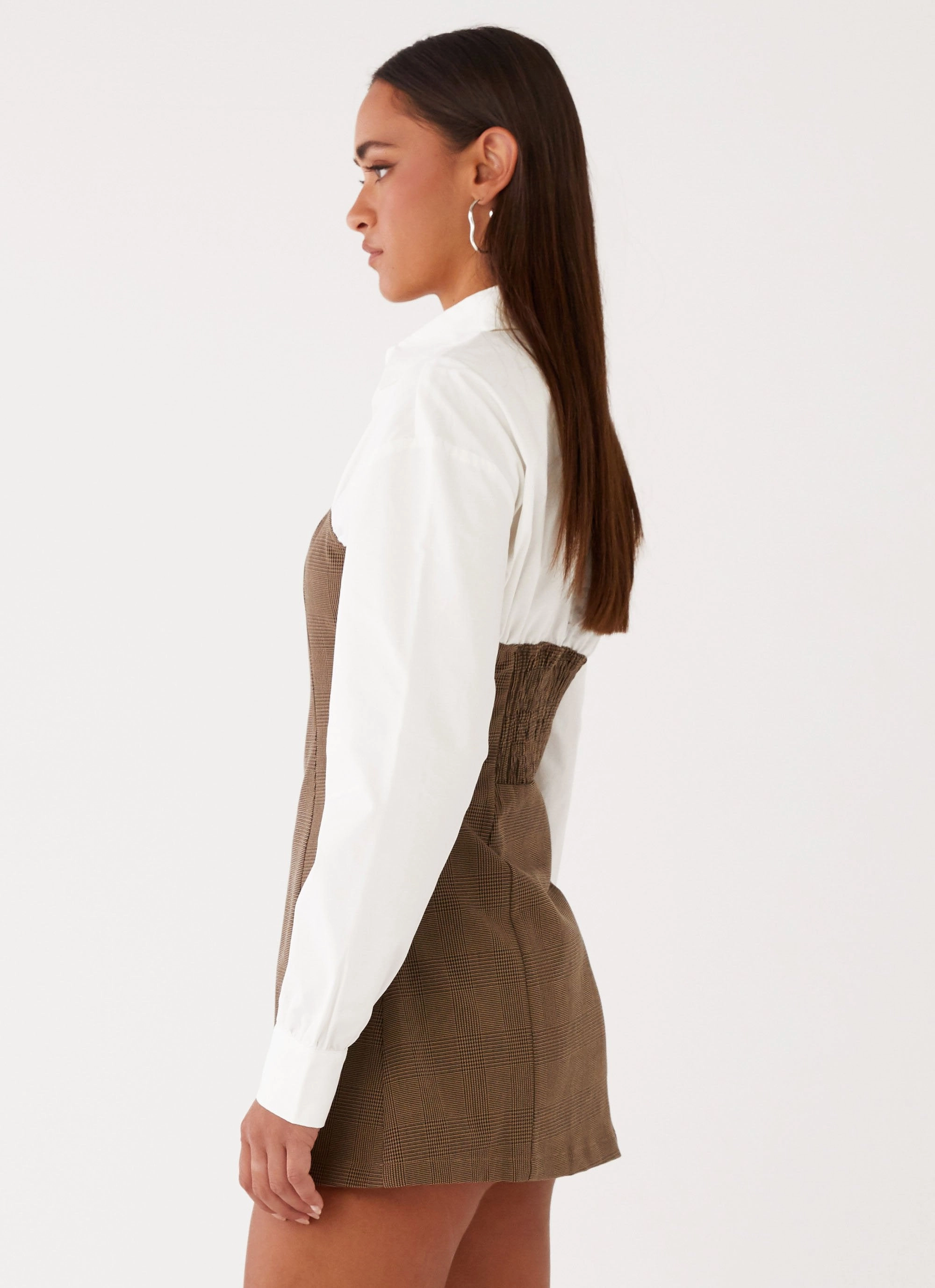 Adelaide Shirt Mini Dress - Brown Vibrant Movement Texture Play