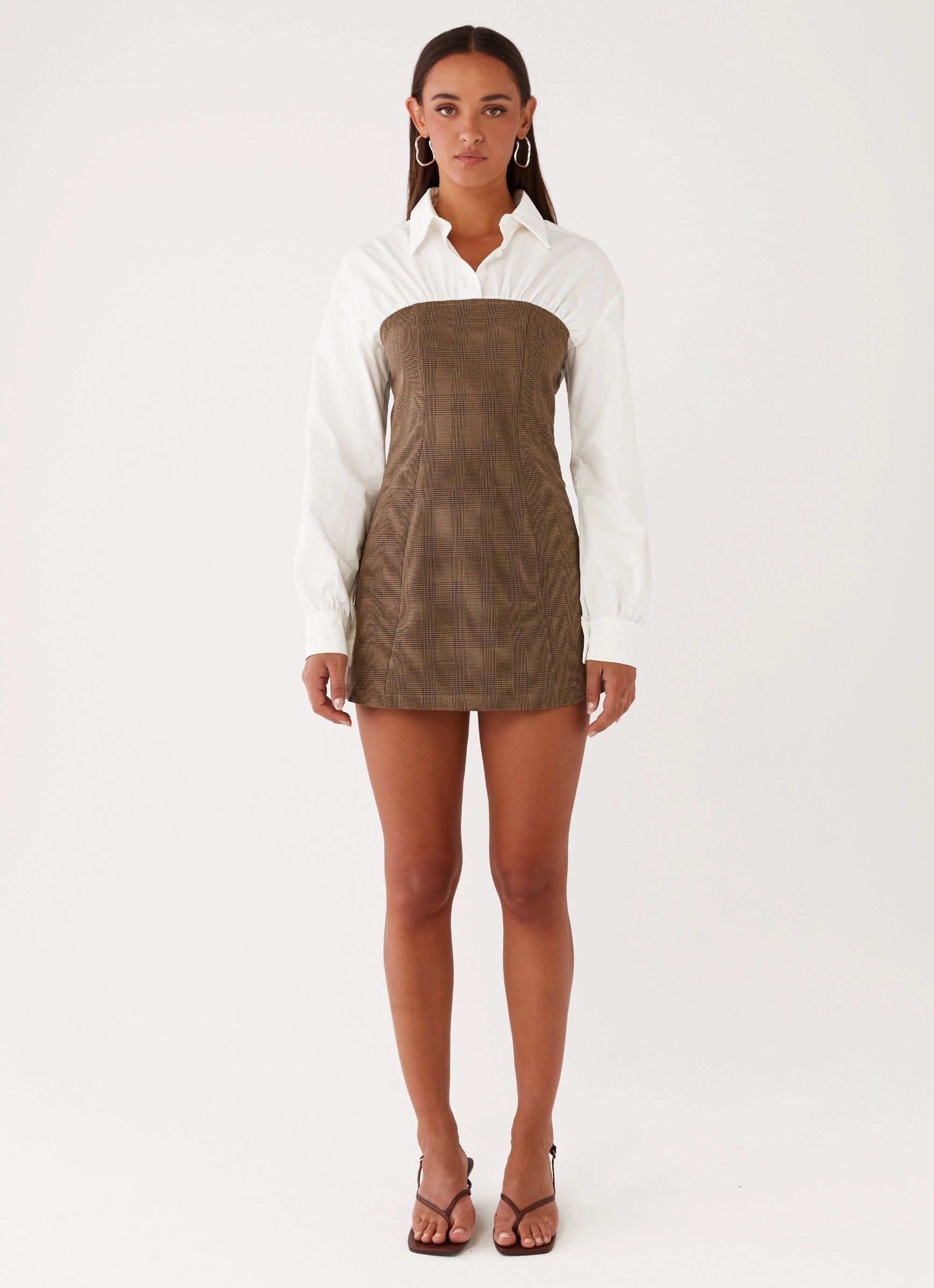 Minimalist Design Adelaide Shirt Mini Dress - Brown
