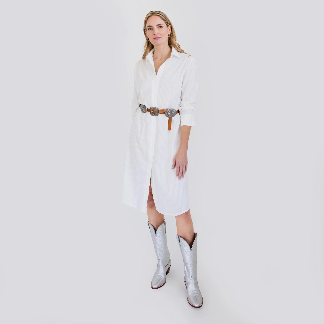 MASON'S DAUGHTER | Sutton Shirtdress, White/Tonal Stripe garden party