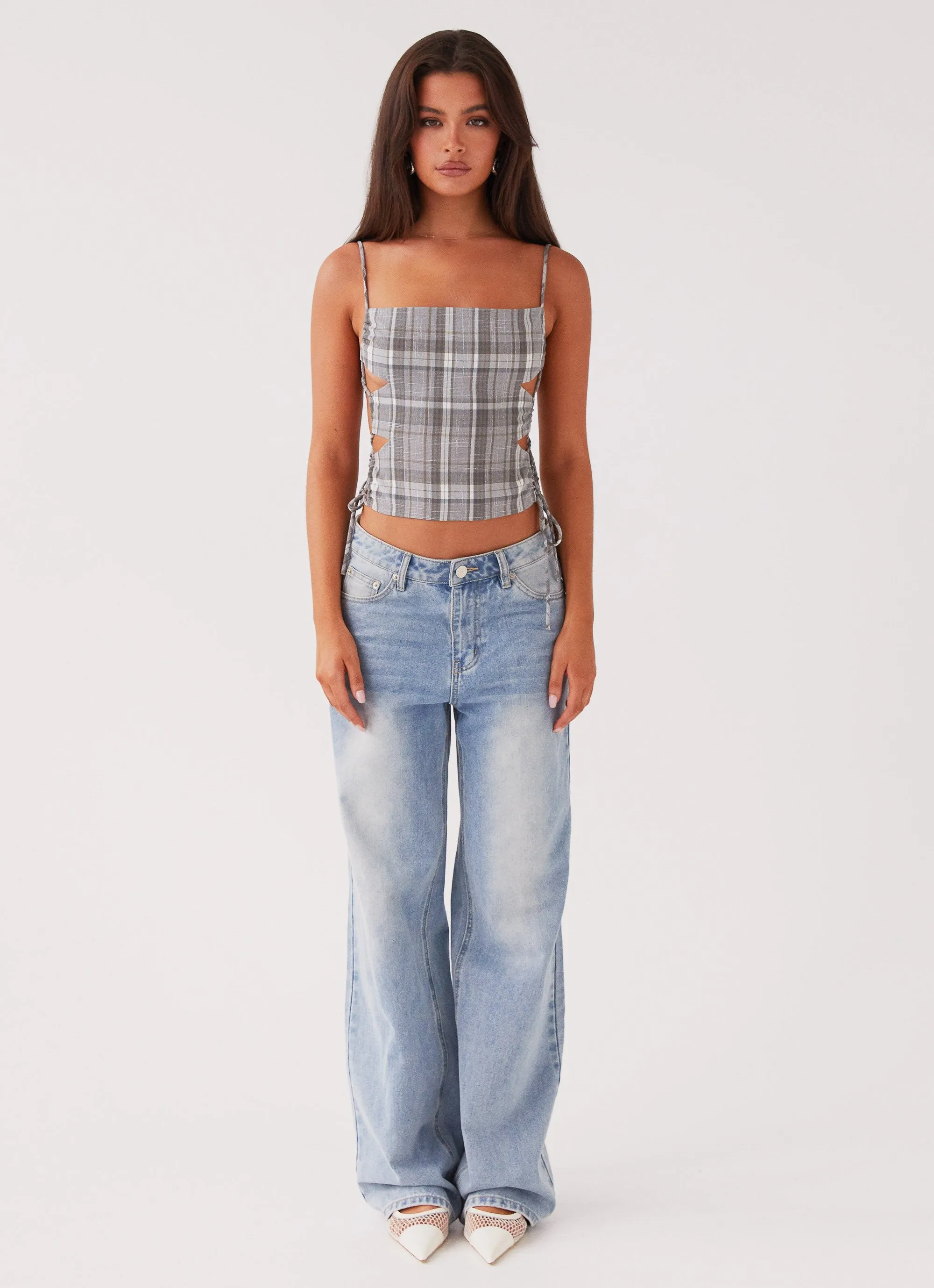 Trista Tie Top - Grey Tartan VersatileNeckline
