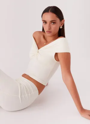 Trixie Twist Off Shoulder Top - Ivory Multi Directional Mobility