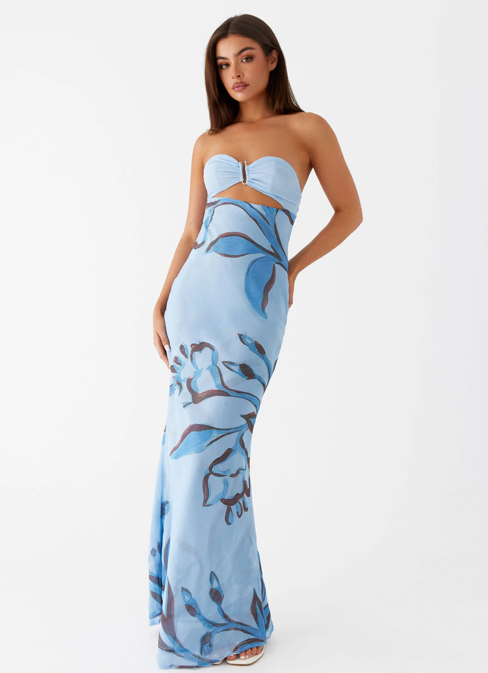 High Density Weave Chic Comfort Tropicana Maxi Dress - Blue Floral