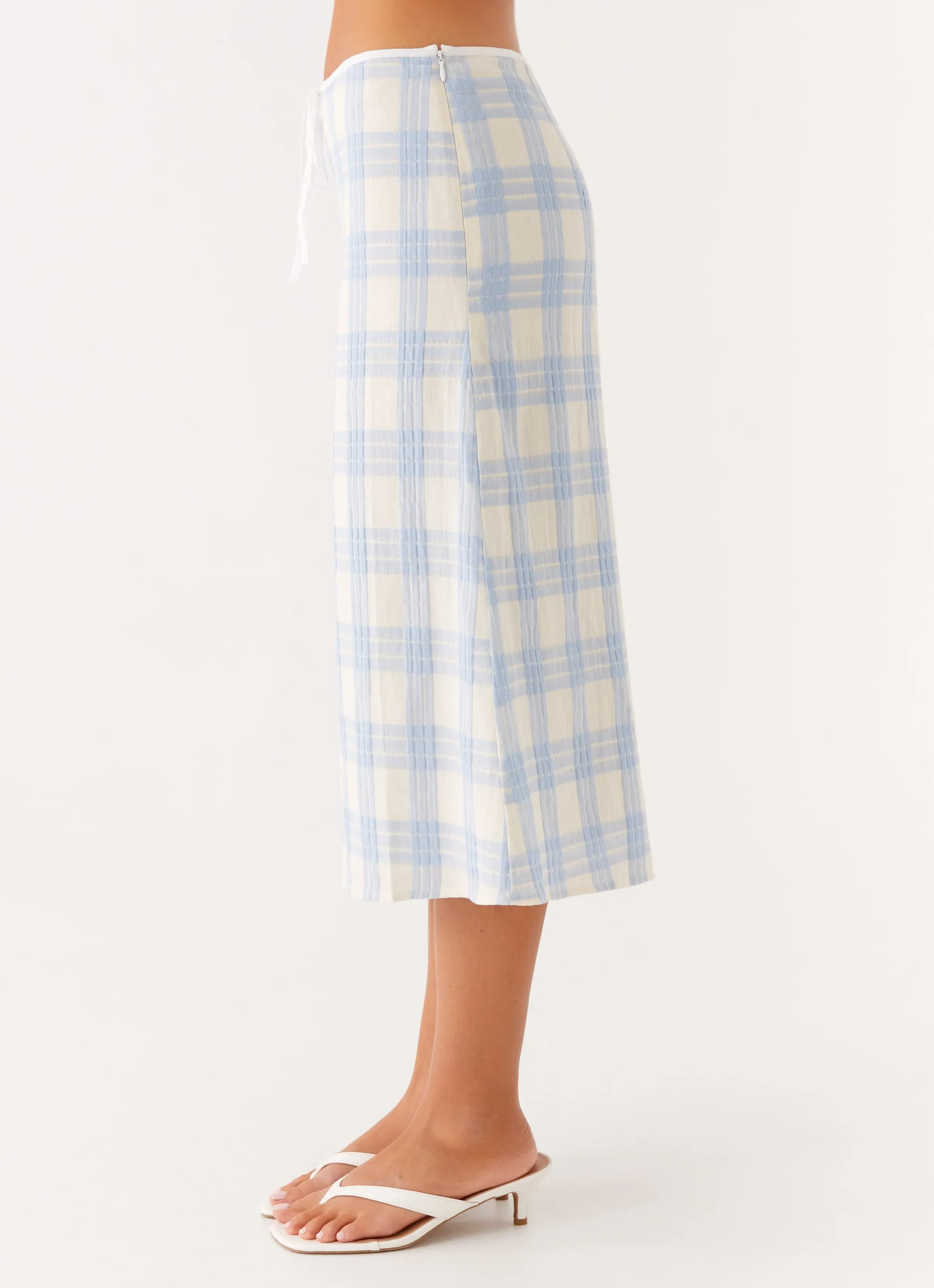 Flow Look Esther Midi Skirt - Blue Check Seersucker