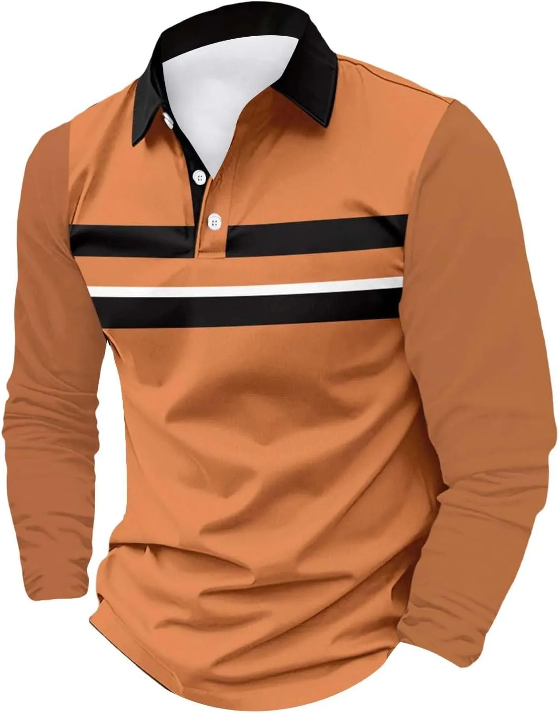 Tshirts for Men Button Up Collared Long Sleeve Trendy Patchwork Polo Shirts Lightweight Quick-Dry Athletic T Shirts