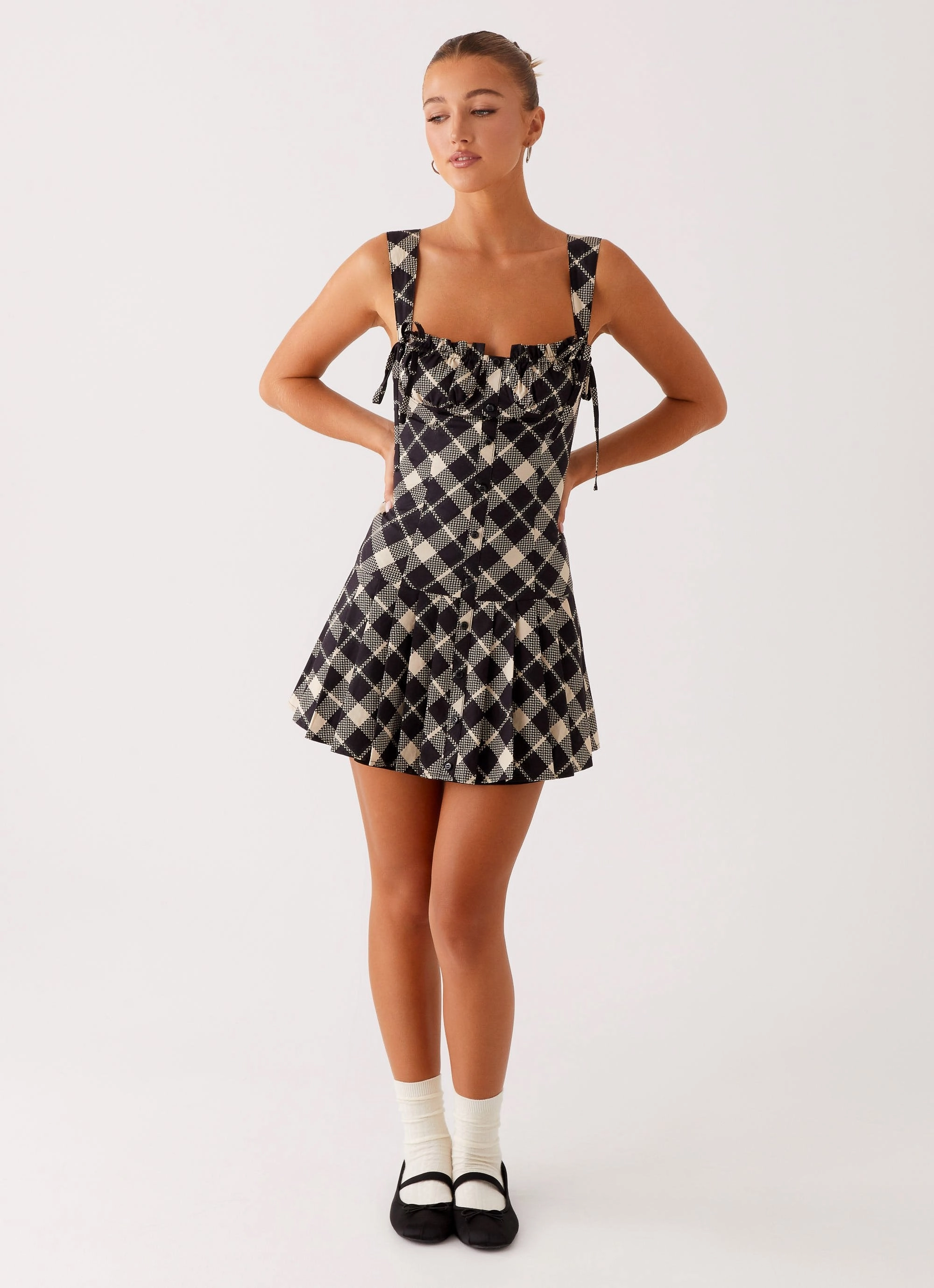 Tuni Mini Dress - Taupe Check Daily Wear Bold Simplicity