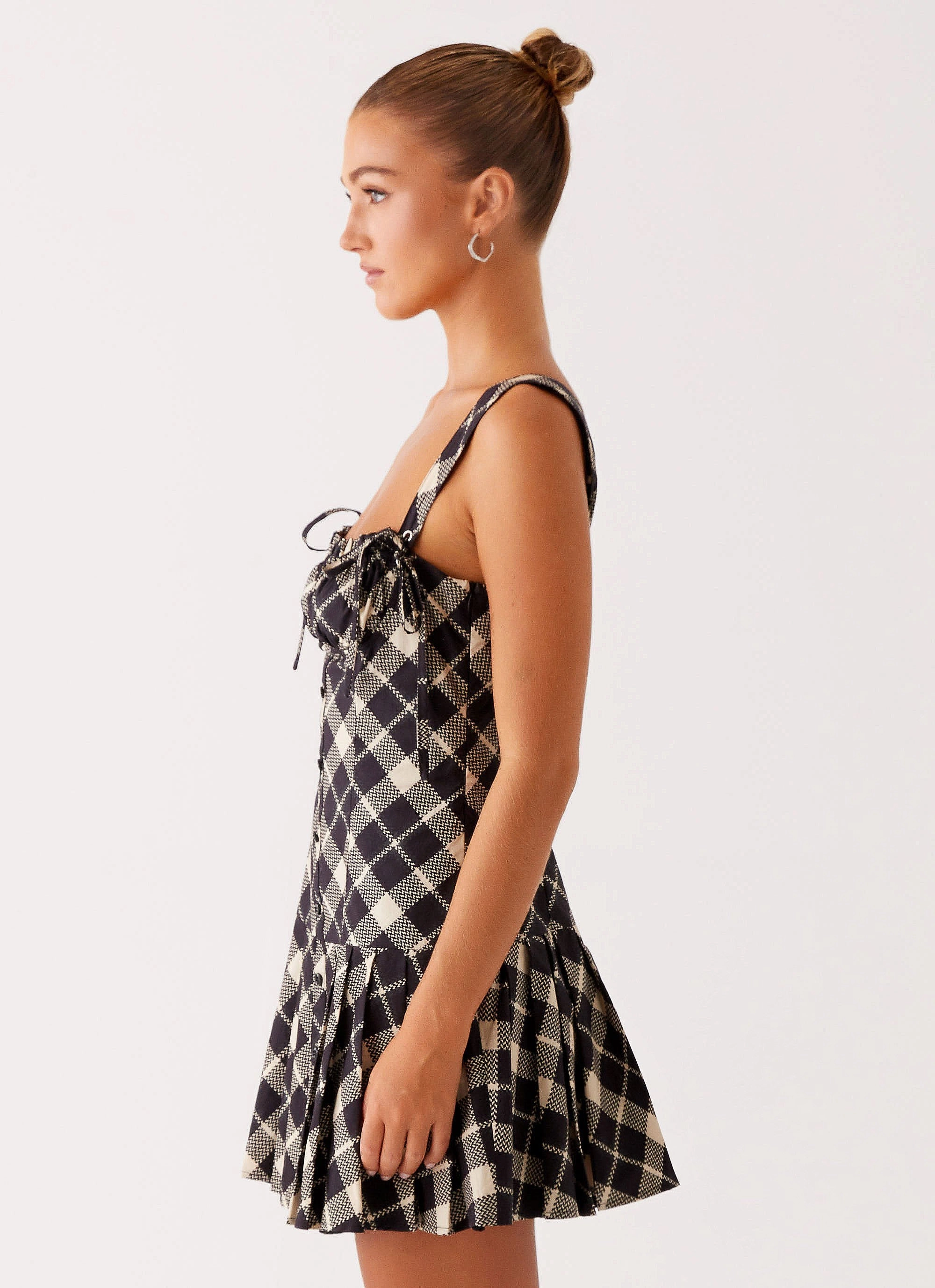 Urban Drape Vibrant Look Tuni Mini Dress - Taupe Check