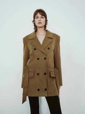 Suede Texture Belted Coat Flexible Joint Mobility Adjustable Cuffs