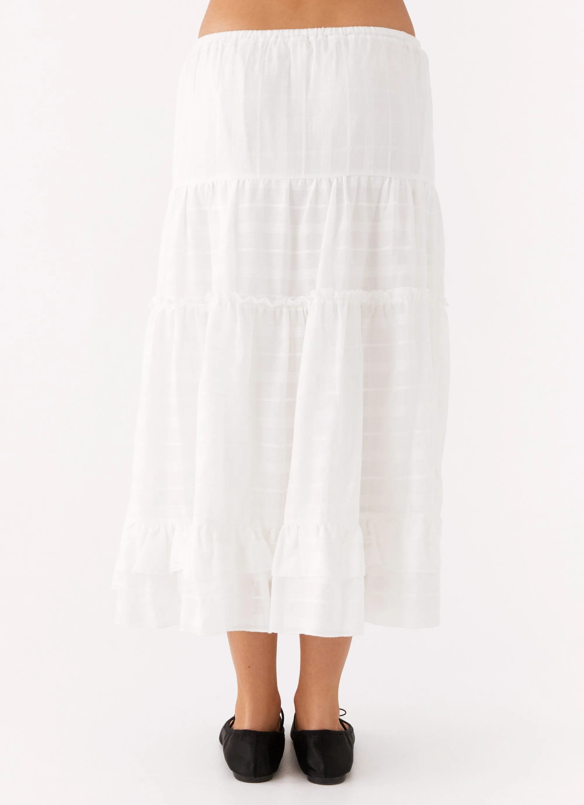 Minimalist fashion Beatrix Frill Midi Skirt - White