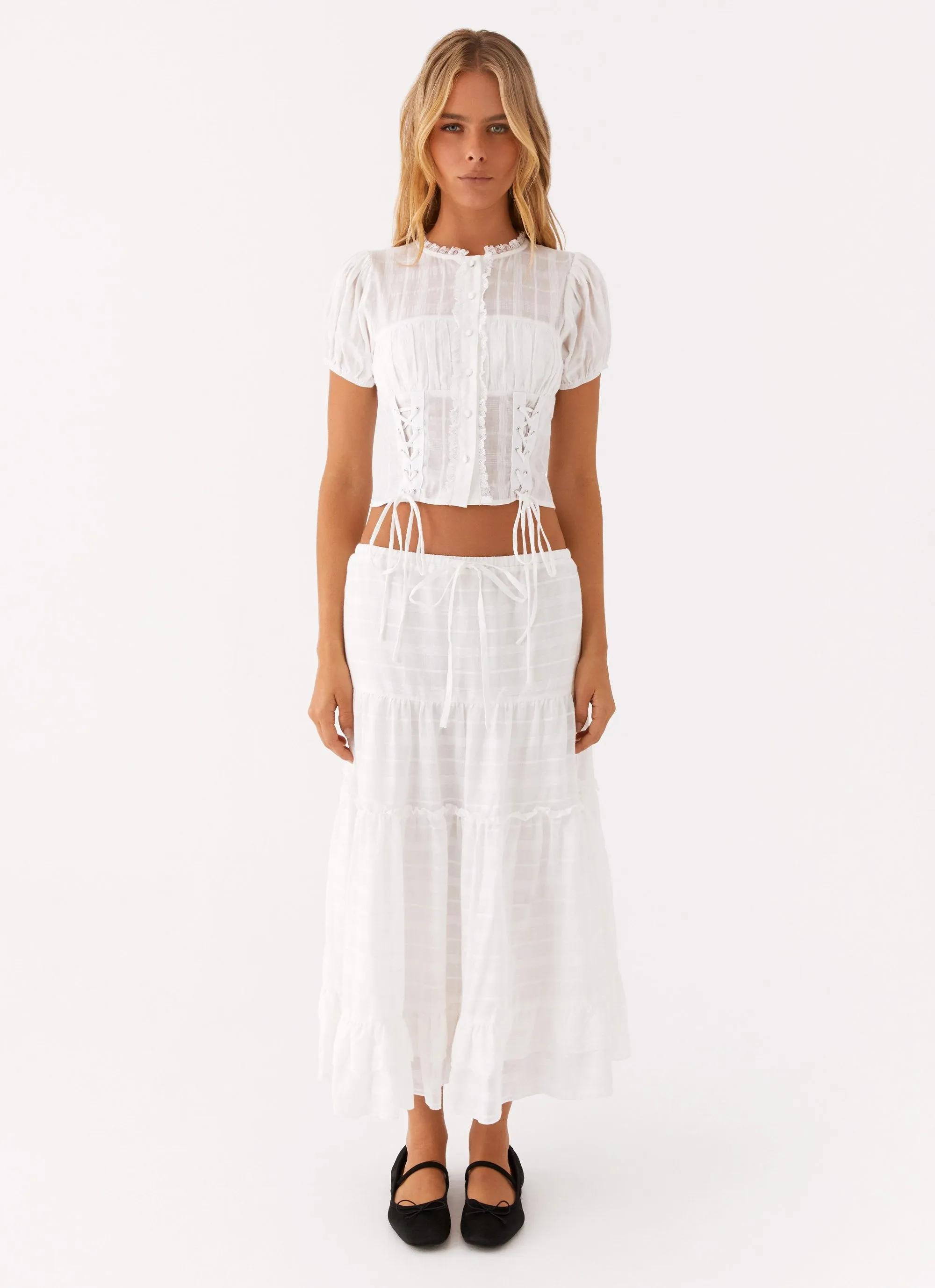 Beatrix Frill Midi Skirt - White Glamorous Appeal