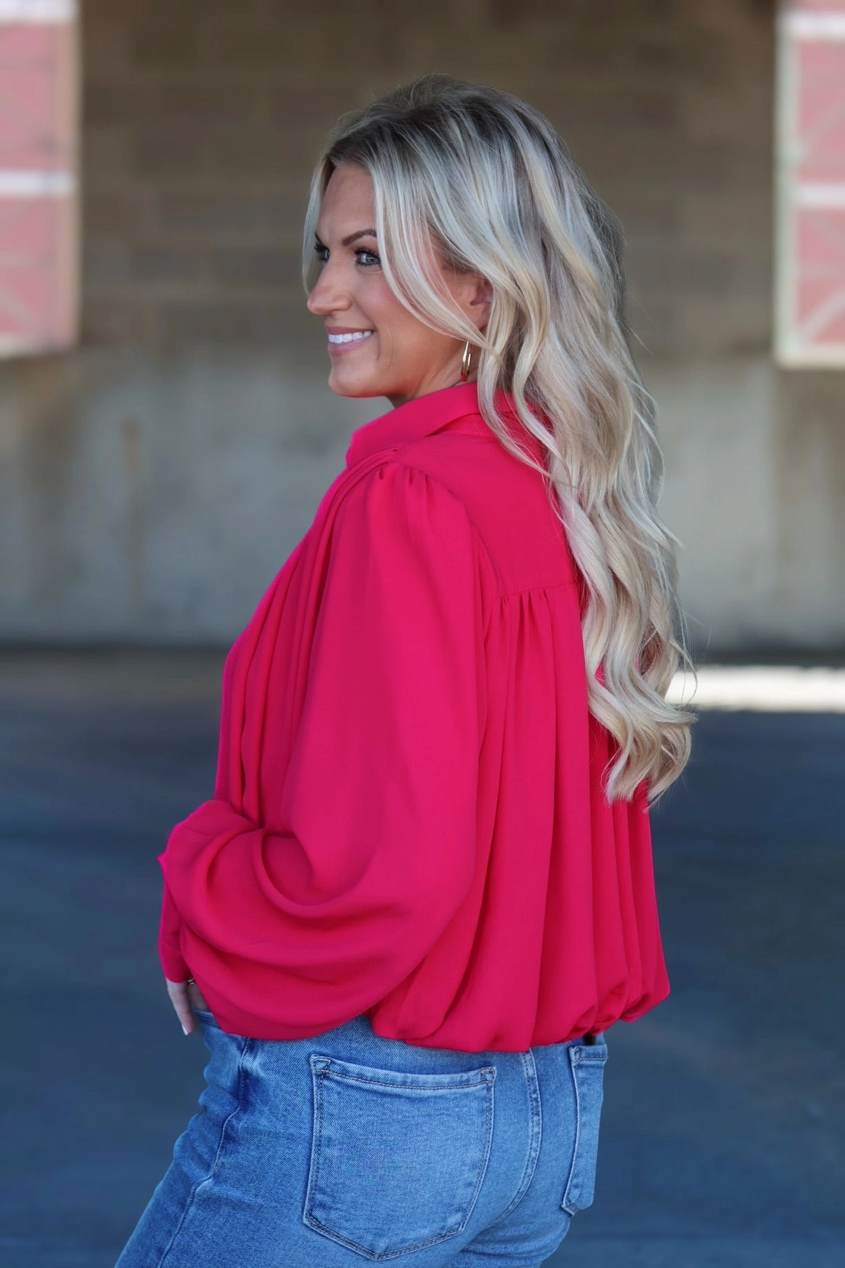 Bubble Blouse- Raspberry Reflective details Quick Dry Performance