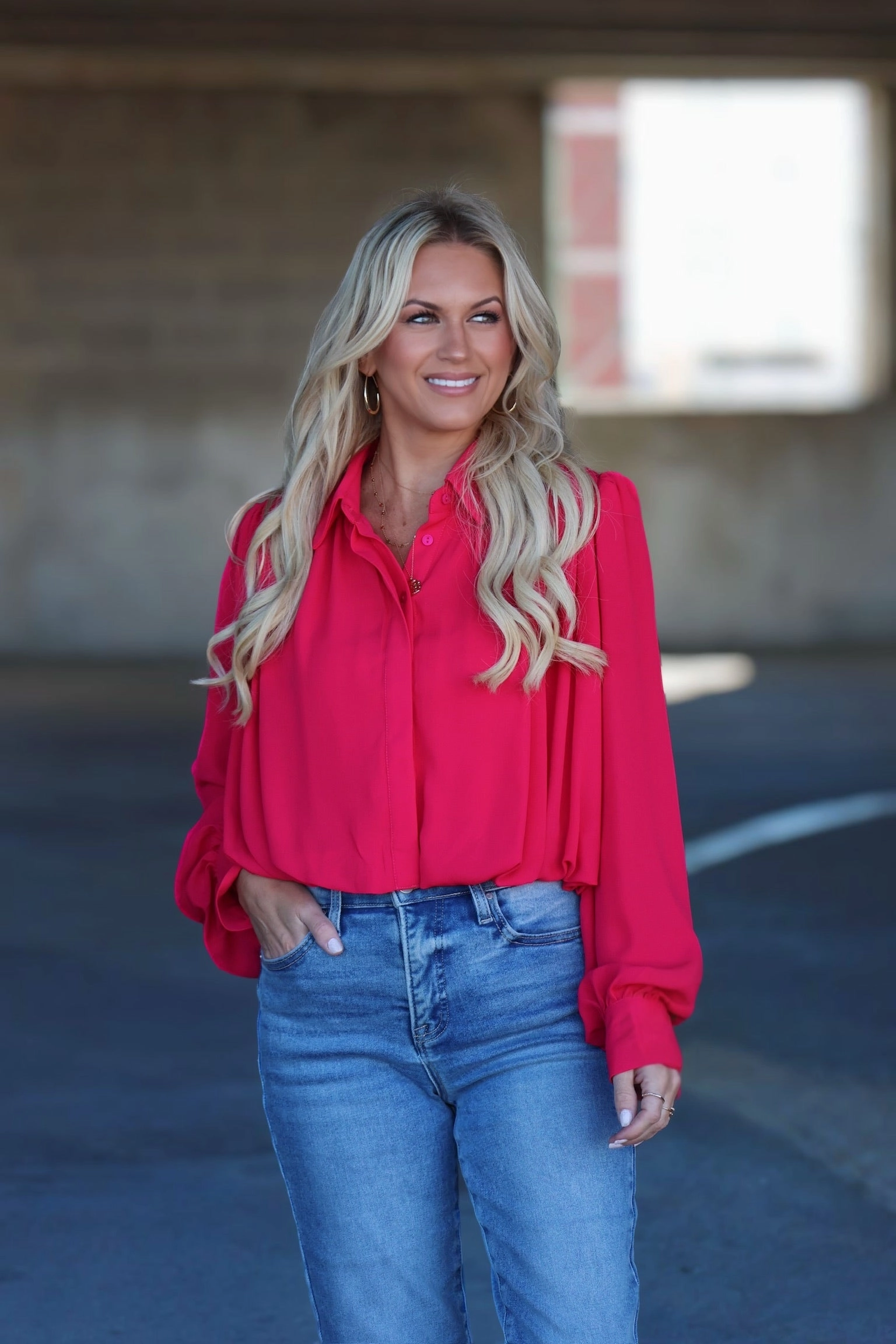 Ethical production Bubble Blouse- Raspberry