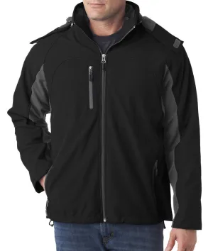 ultraclub adult color block 3-in-1 systems hooded soft shell jacket - black/charcoal (xl)
