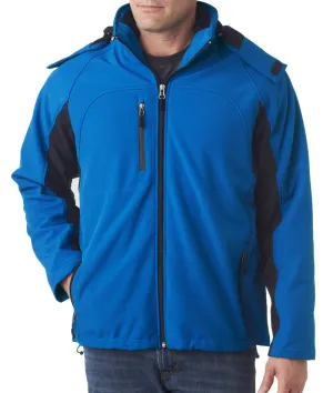 ultraclub adult color block 3-in-1 systems hooded soft shell jacket - classic blue/black (xl)