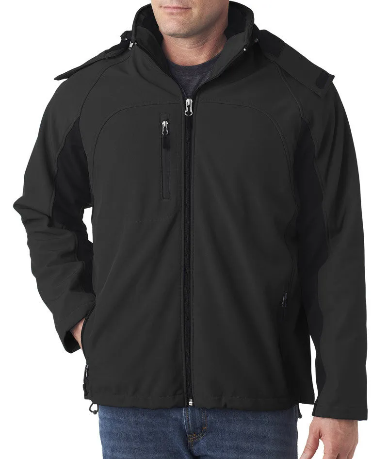 ultraclub adult color block 3-in-1 systems hooded soft shell jacket - ebony/black (2xl)