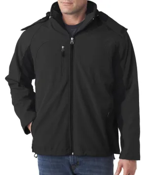 ultraclub adult color block 3-in-1 systems hooded soft shell jacket - ebony/black (2xl)