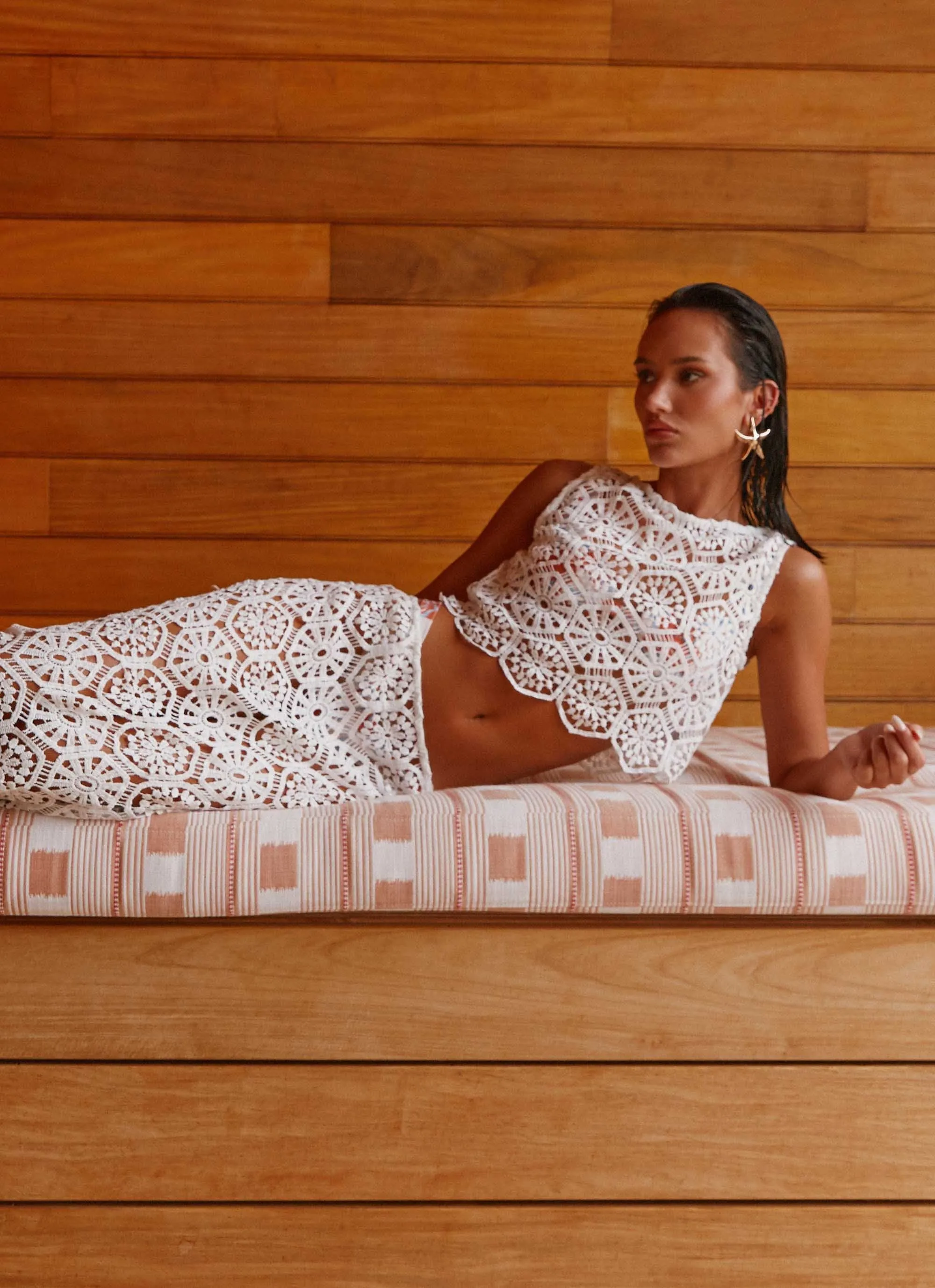 SlubTexture Mika Crochet Top - White