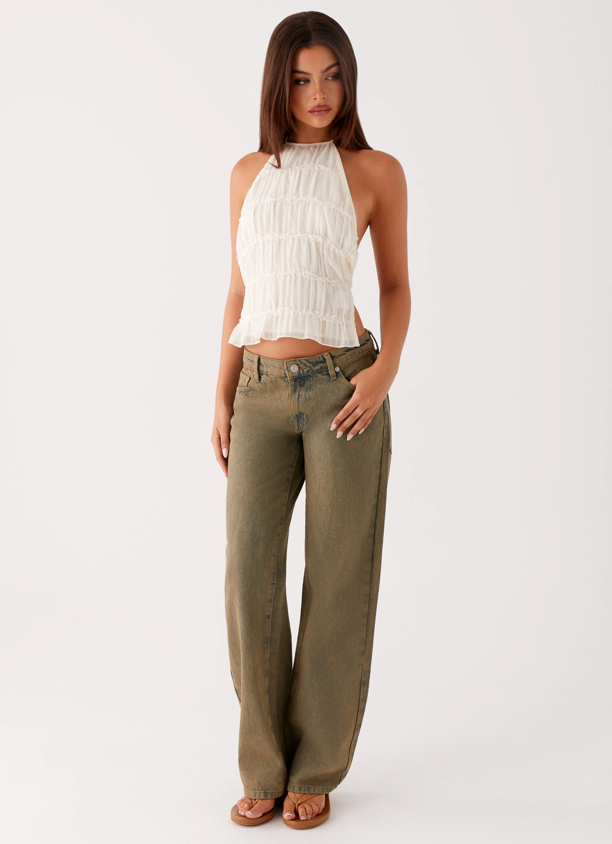 Cozy Essentials Tailored Silhouette Jaiden Low Rise Denim Jeans - Brown Sand Wash