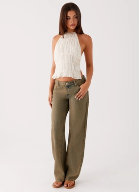 Cozy Essentials Tailored Silhouette Jaiden Low Rise Denim Jeans - Brown Sand Wash