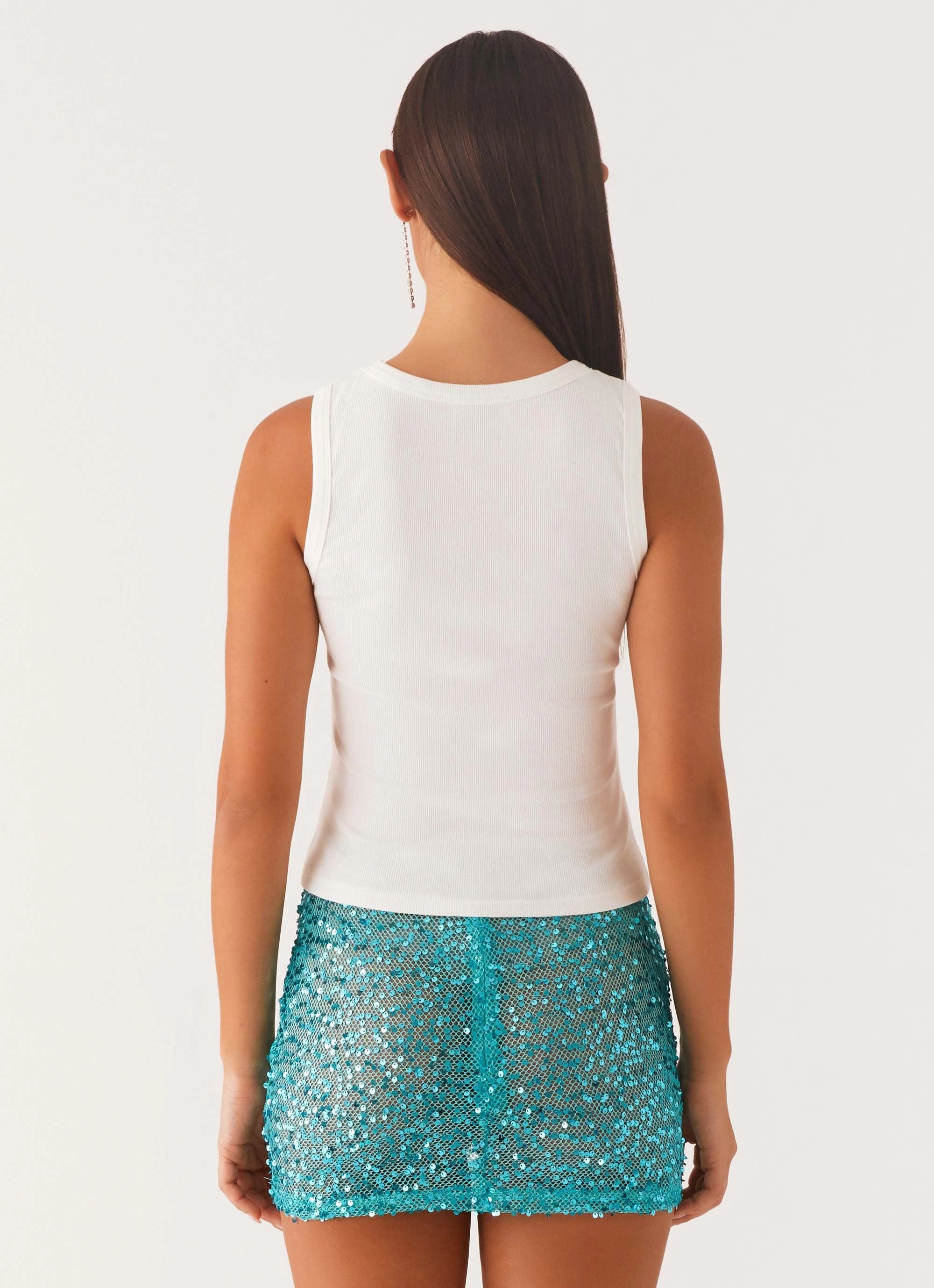 Minimalist Cuff Anti Slip Shoulder Padding Signature Beaded Logo Tank - White