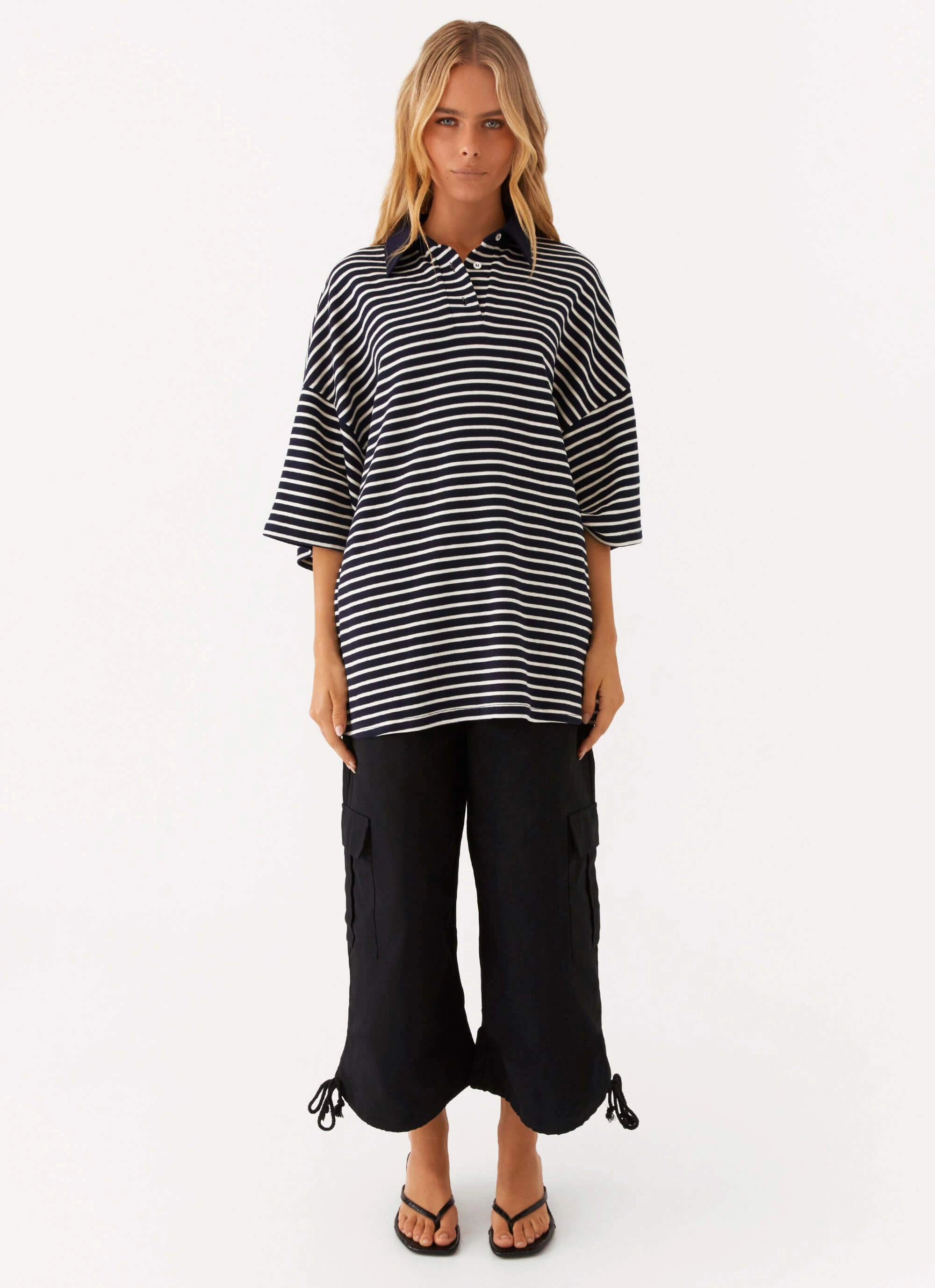 Undefeated Oversized Polo Top - Stripe FlexibleRibbedTrims