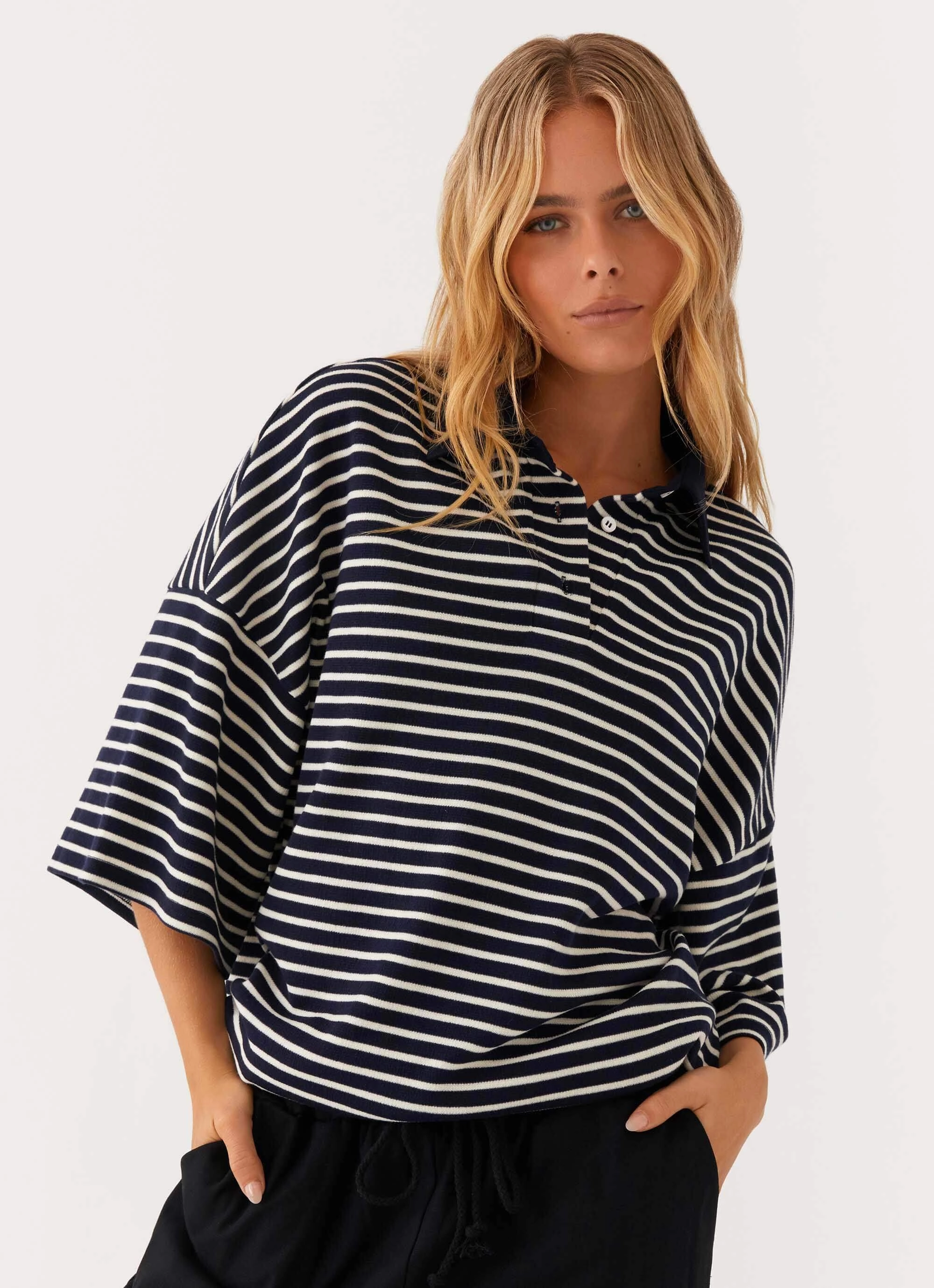 Fitted Design Undefeated Oversized Polo Top - Stripe