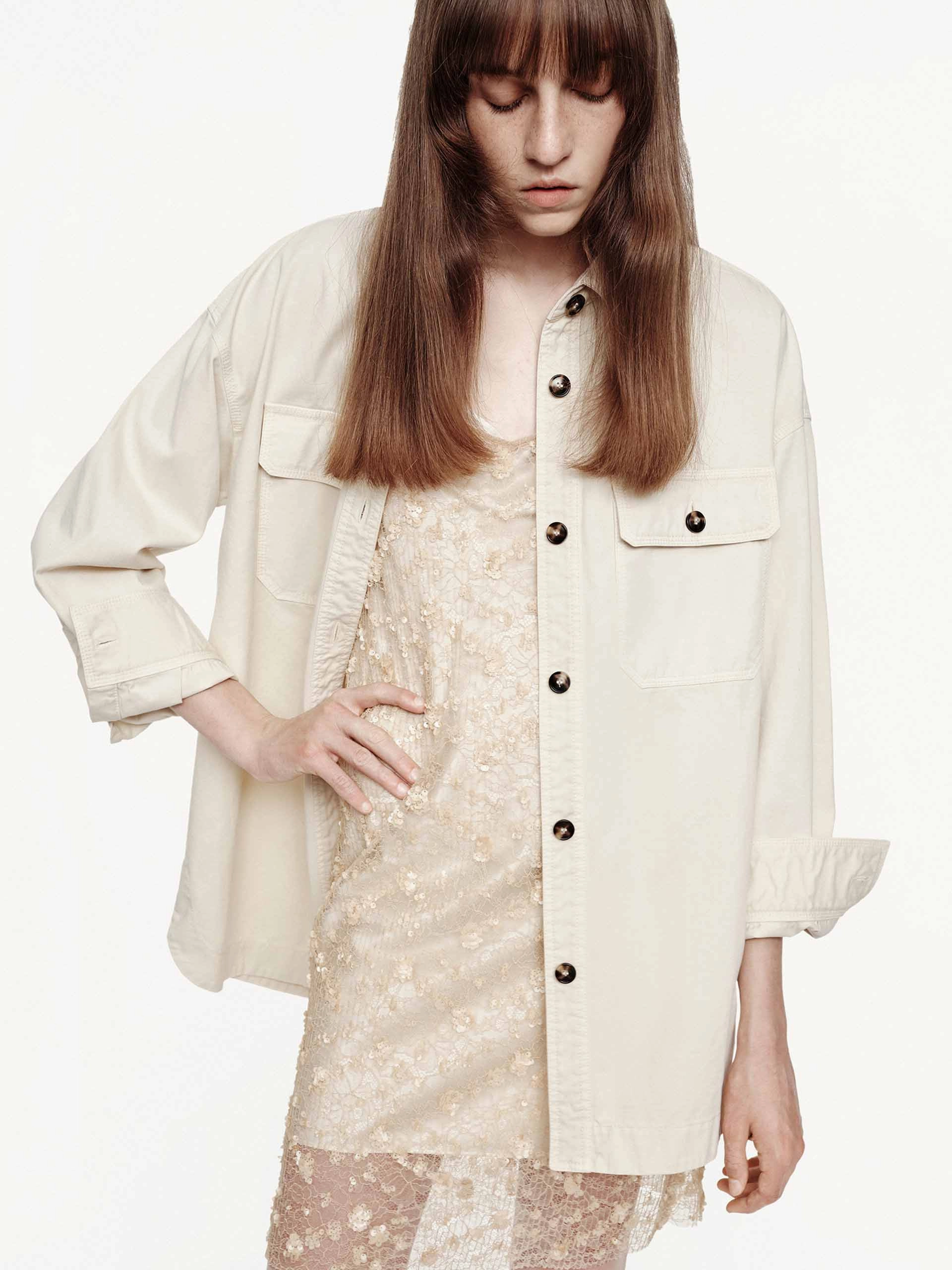 Contoured Back Panel Long Sleeves Cotton Jacket