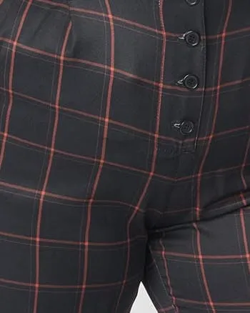 Unique Vintage Black & Orange Windowpane Thelma Suspender Pants | Black