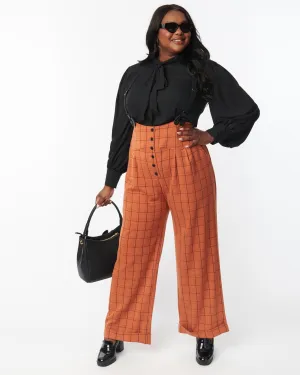 Unique Vintage Orange Windowpane Thelma Suspender Pants | Orange, Plaid, Gingham
