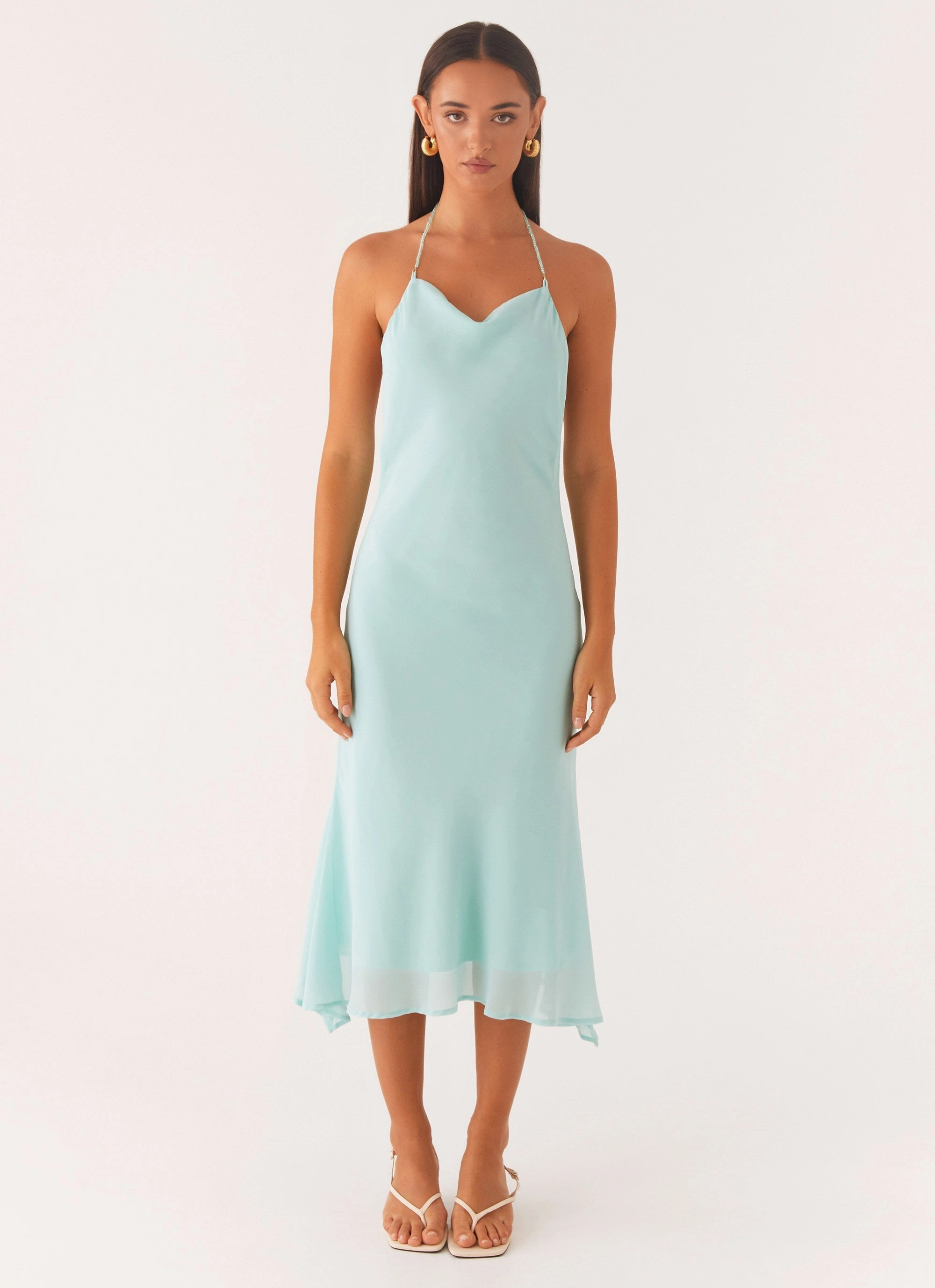 french chic Unlined Look Deep Dive Midi Dress - Pale Blue