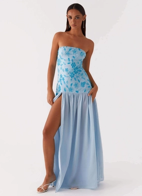 Eden Strapless Beaded Maxi Dress - Blue Visual Balance